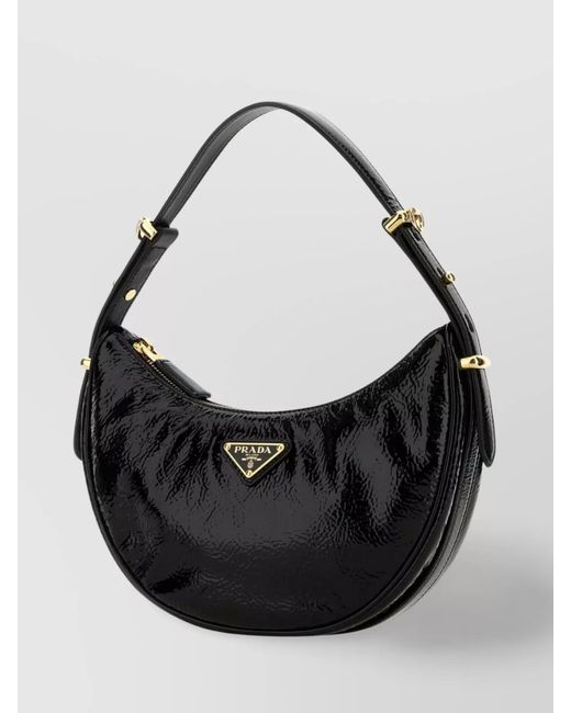 Prada Black Curved Shape Shoulder Bag With Adjustable Strap