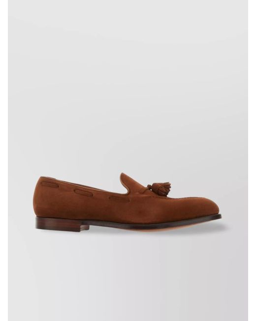 Crockett and Jones Brown Suede Loafers With Tassel Detail And Almond Toe for men