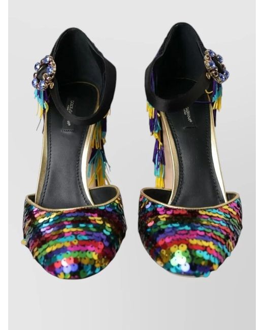 Dolce & Gabbana Blue Leather Embellished Mary Jane Pumps