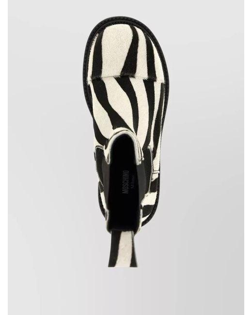 Moschino Black Zebra Pattern Ankle Boots Elastic Panels