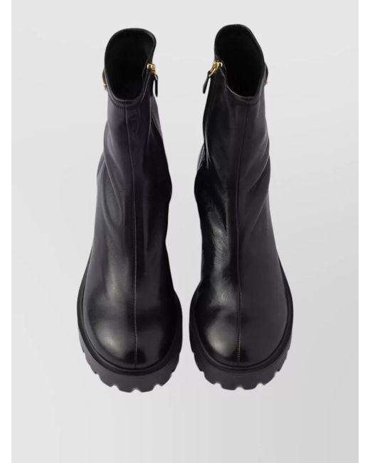 Prada Black Leather Ankle Boots Chunky Heel Design