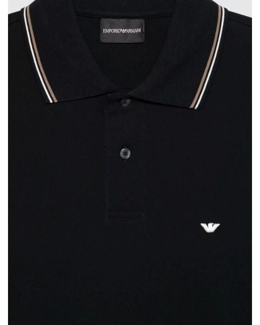 Emporio Armani Black Polo Shirt Logo Detail Contrast Collar for men