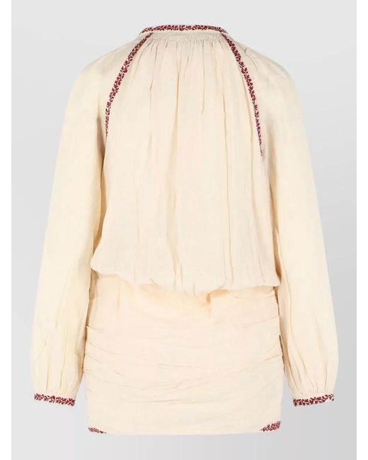 Isabel Marant Natural Ludy Short Cotton Dress Long Sleeves