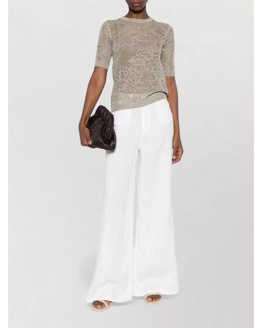 Fabiana Filippi Natural Short Sleeve Top Open Knit Floral