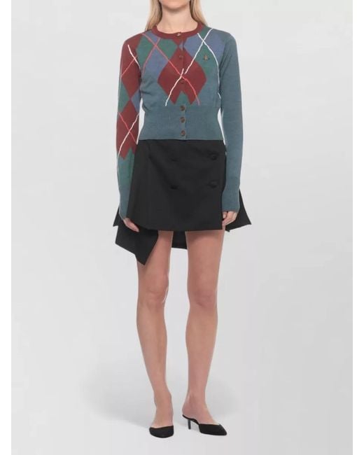 Vivienne Westwood Blue Checked Cropped Wool Cotton Cardigan