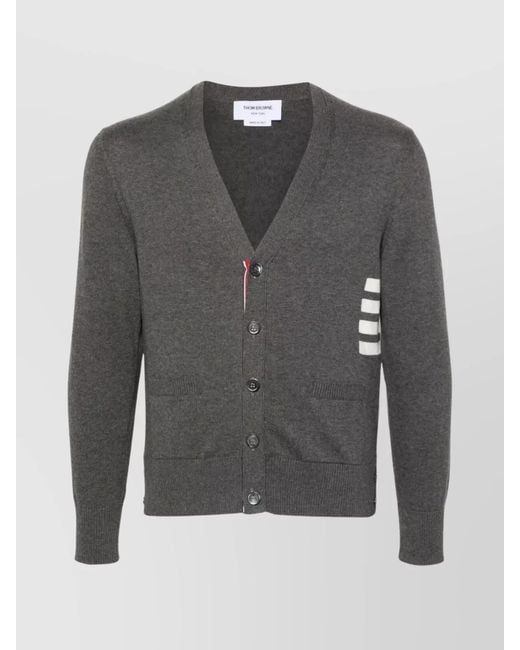 Thom Browne Gray Cotton Fine-Knit Relaxed-Fit V-Neck Cardigan for men