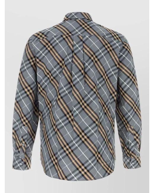 Burberry Gray Cotton Checked Long-Sleeve Shirt for men