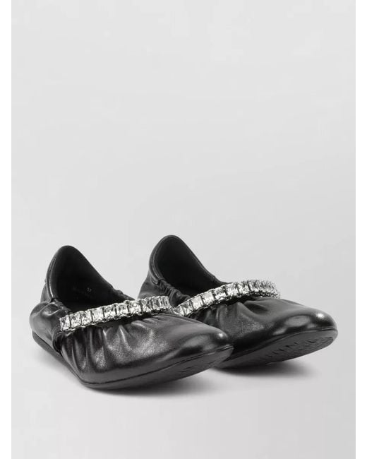 Jimmy Choo Black Leather Ballerina Flats Rhinestone Detail Design
