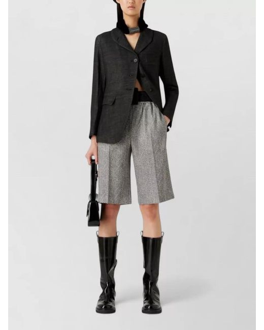 Emporio Armani Gray Herringbone Relaxed Fit Knee Length Shorts
