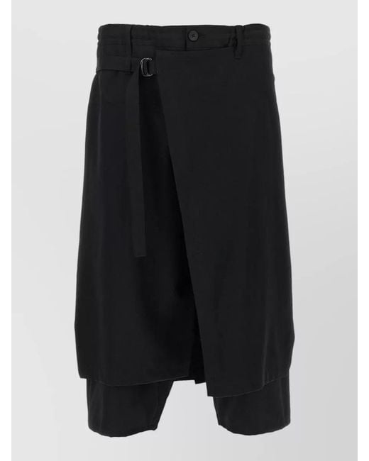 Yohji Yamamoto Black Layered Wrap Shorts Button Detail Belt Loops for men
