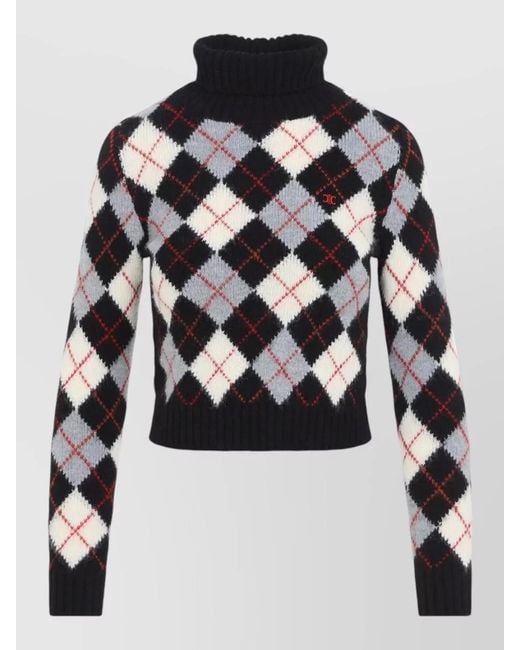 Céline Black Turtleneck Sweater Argyle Pattern Long Sleeves