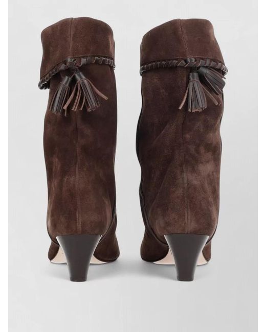 Isabel Marant Brown Cone Heel Suede Boots Tassel Braided Trim