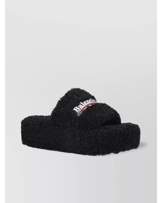 Balenciaga Black Logo Furry Slides