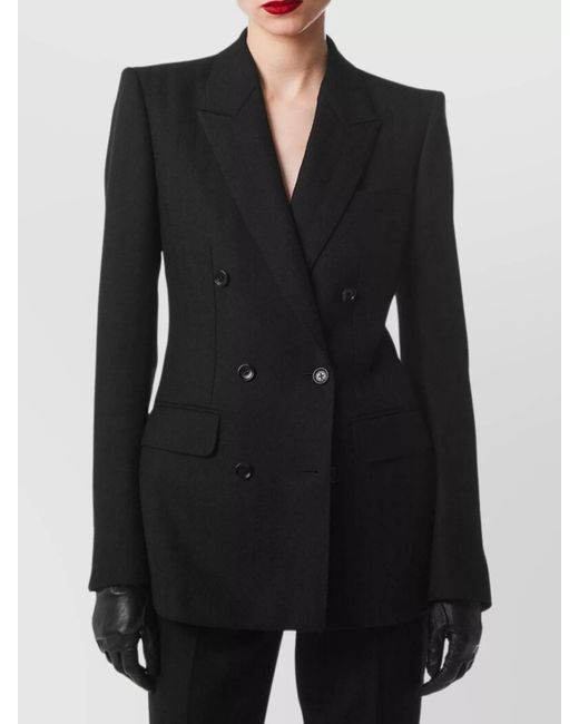 Tom Ford Black Virgin Wool Herringbone Double-Breasted Blazer
