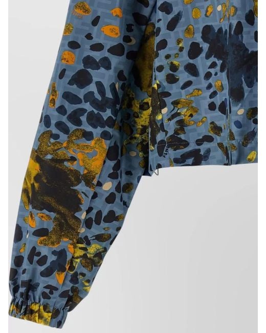 Fendi Blue Cropped Hooded Jacket Reversible All Over Print