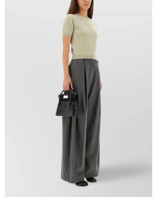 Maison Margiela Green Wool Cropped Crew Neck Knitted Top