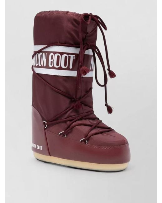 Moon Boot Red Boot Flat Sole High Shaft Round Toe