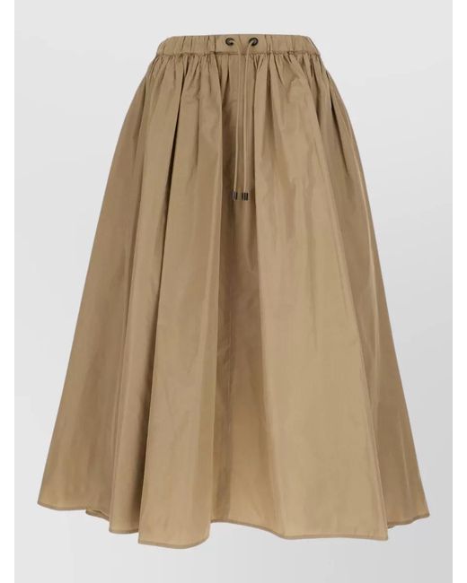 Max Mara Natural Taffeta Midi Skirt Elastic Waist Flared