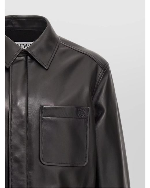 Loewe Black Leather Overshirt Stitch Detailing for men
