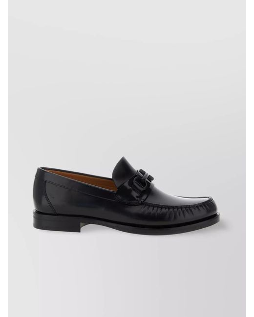 Ferragamo Black Stitched Moc Round Loafers for men