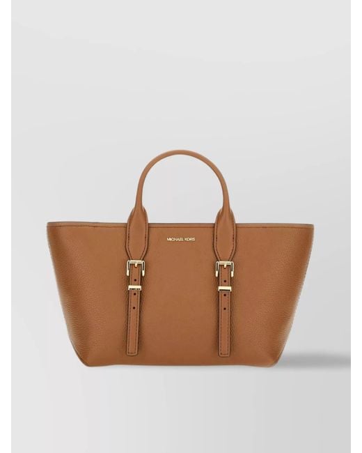 Michael Kors Brown Moore Textured Tote Bag With Buckle Accents