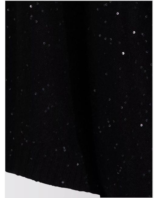 Fabiana Filippi Black Wool Silk Cashmere Sequined Ribbed Cape