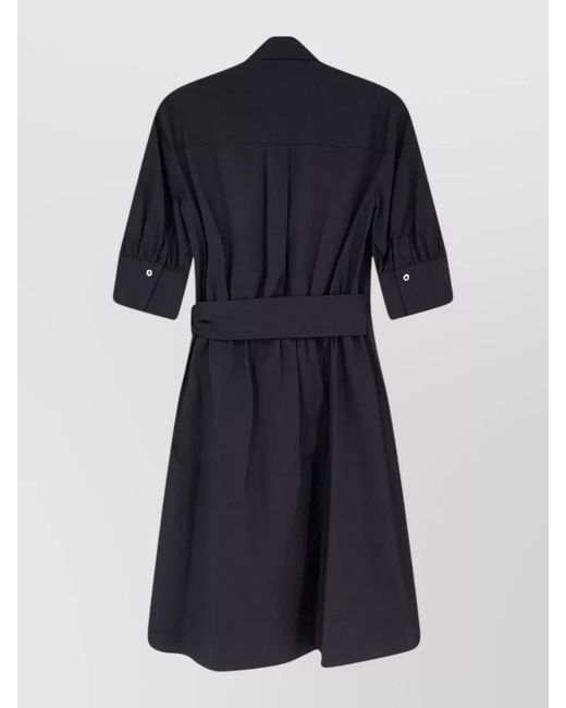 Pinko Black Cotton Wrap V-Neck Short-Sleeve Knee-Length Dress