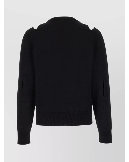 Jil Sander Blue Cutout Wool Ribbed Crew Neck Sweater for men