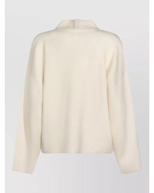 Fabiana Filippi Natural Crewneck Knit Long Sleeves Ribbed Buttons Collar