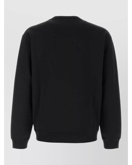 Valentino Garavani Black Cotton Sweatshirt Chest Pocket Ribbed Cuffs Hem for men