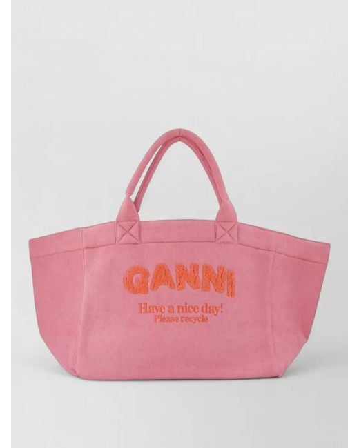 Ganni Pink Resort Tote Bag Large Polyester Handles