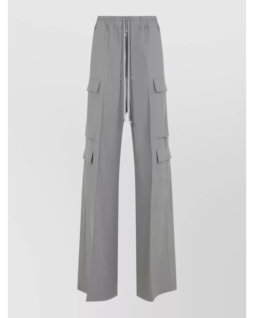 Rick Owens Gray Cargo Pants Wide Leg Multiple Pockets