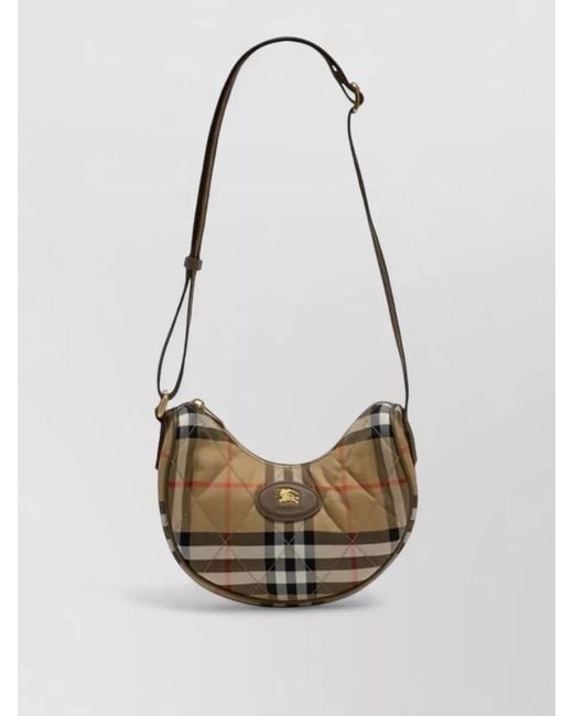 Burberry White Horseshoe Crossbody Bag Check Pattern Polyamide