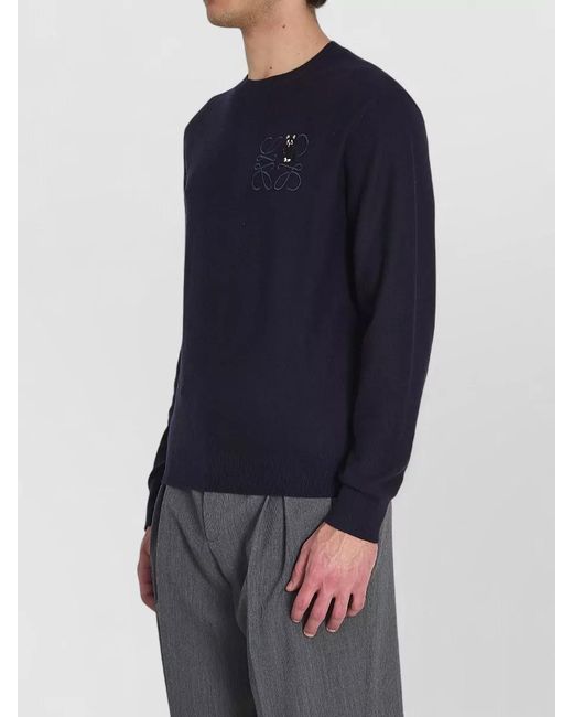 Loewe Blue Wool Ribbed Crew Neck Sweater for men