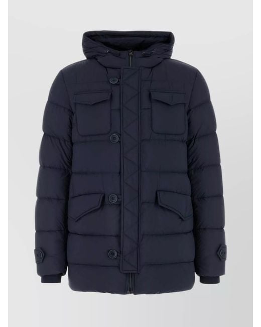Herno Blue Down Hooded Quilted Puffer Jacket for men