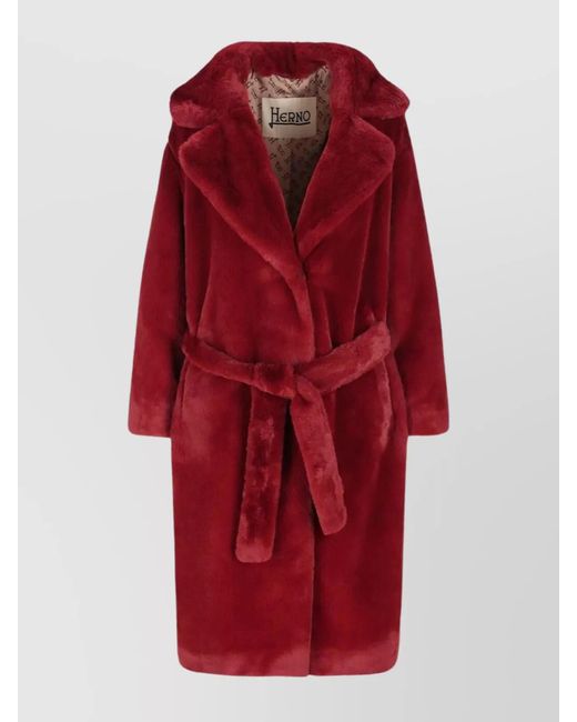 Herno Red Faux Fur Coat