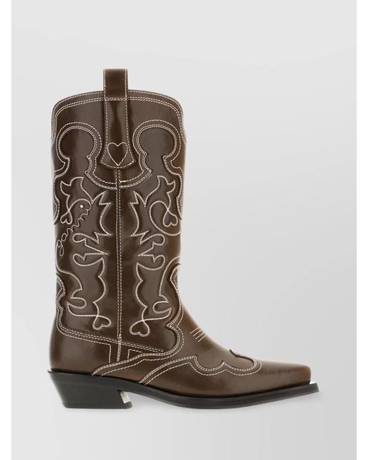Ganni Brown Synthetic Leather Shaft Boots