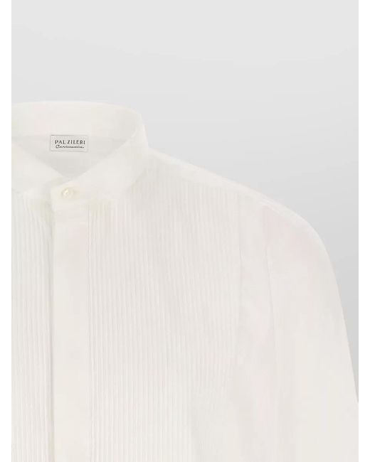Pal Zileri White Cotton Pleated Tuxedo Shirt for men