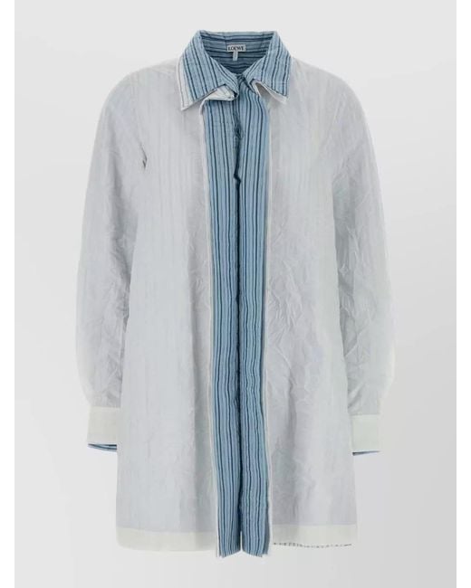 Loewe Blue Cotton Blend Shirt Dress Long Sleeves Collared