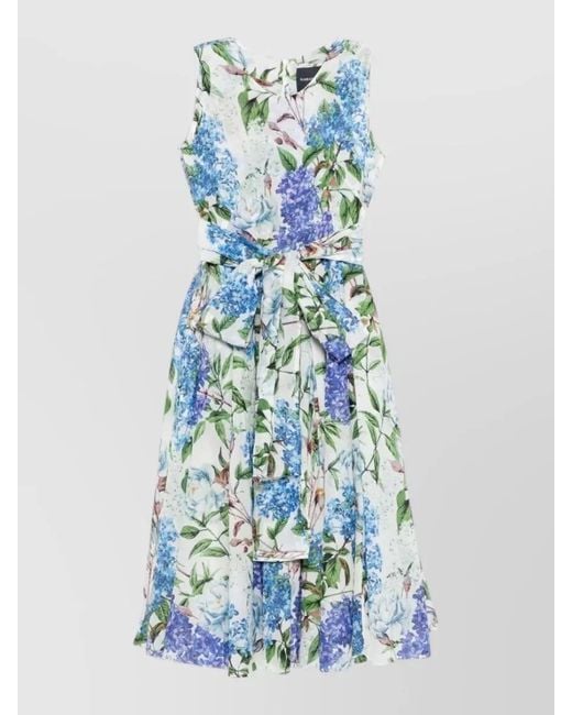 Samantha Sung Blue Aster Cotton Midi Dress Crew Neck