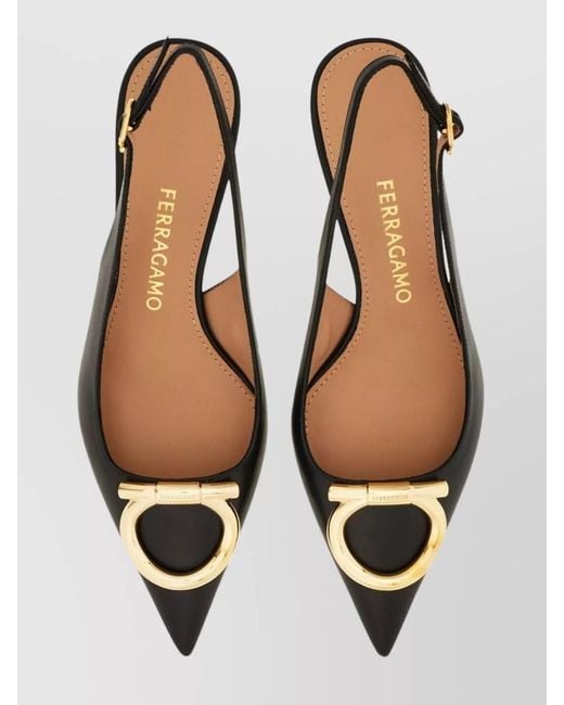 Ferragamo Black Leather Slingback Pumps-Tone Buckle