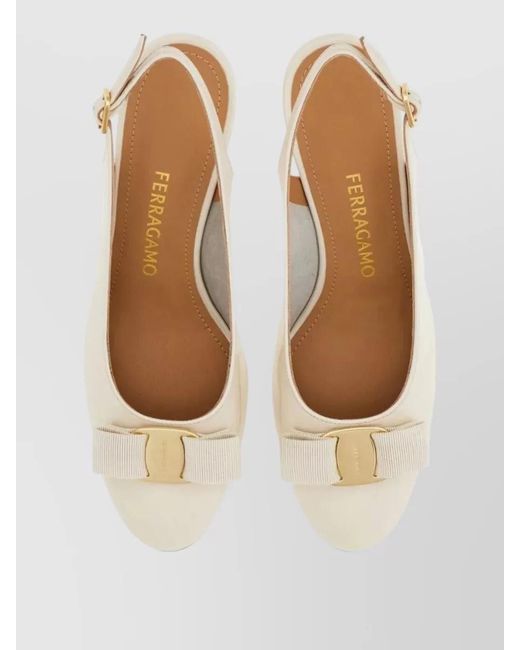 Ferragamo Natural Slingback Vara Pumps Block Heel Bow