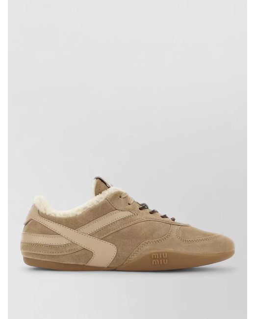 Miu Miu Natural Suede Sneakers Featuring Contrast Panel Detail