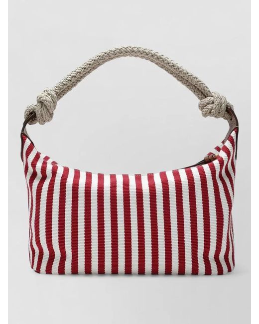 Miu Miu Red Shoulder Bag Braided Handle Striped Pattern