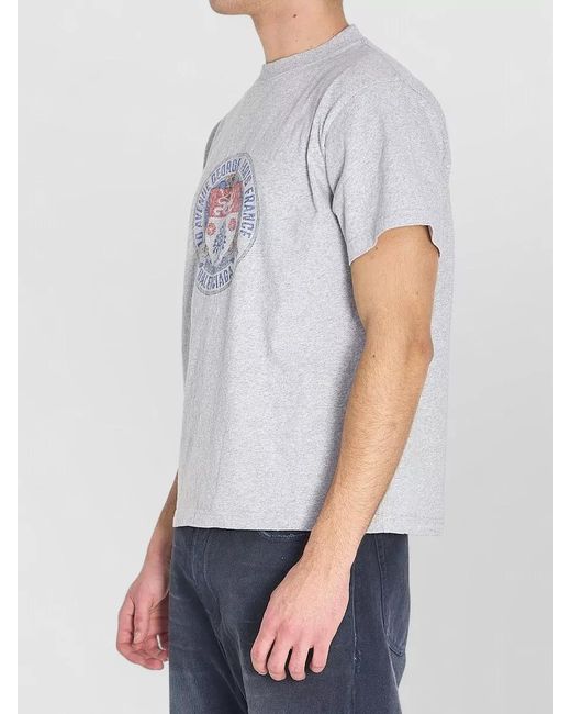Balenciaga Blue Cotton Ribbed Regular-Fit Logo-Print T-Shirt for men