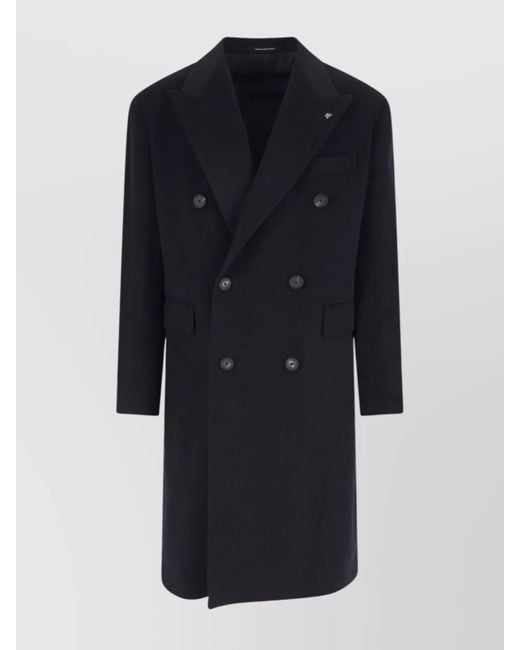 Tagliatore Blue Structured Double-Breasted Long Jacket for men