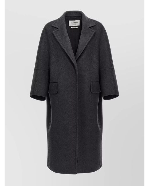 Max Mara Black Cashmere Virgin Wool Single Breasted Coat