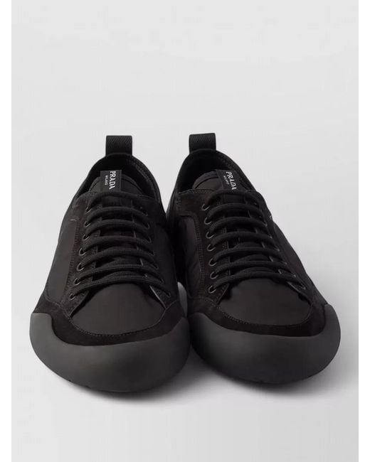 Prada Black Speedrock Renylon Suede Lace Up Sneakers for men