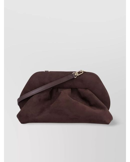 THEMOIRÈ Brown Suede Pleated Shoulder Bag With Detachable Strap