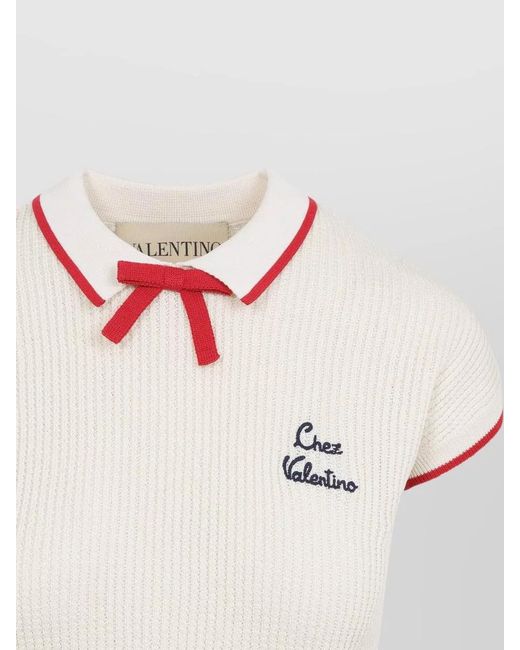 Valentino Natural Ribbed Polo Knit Top